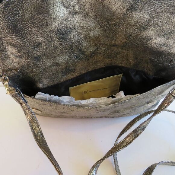 INC International Concepts Metallic Gold Bronze Black Frita Clutch Crossbody - Picture 7 of 16